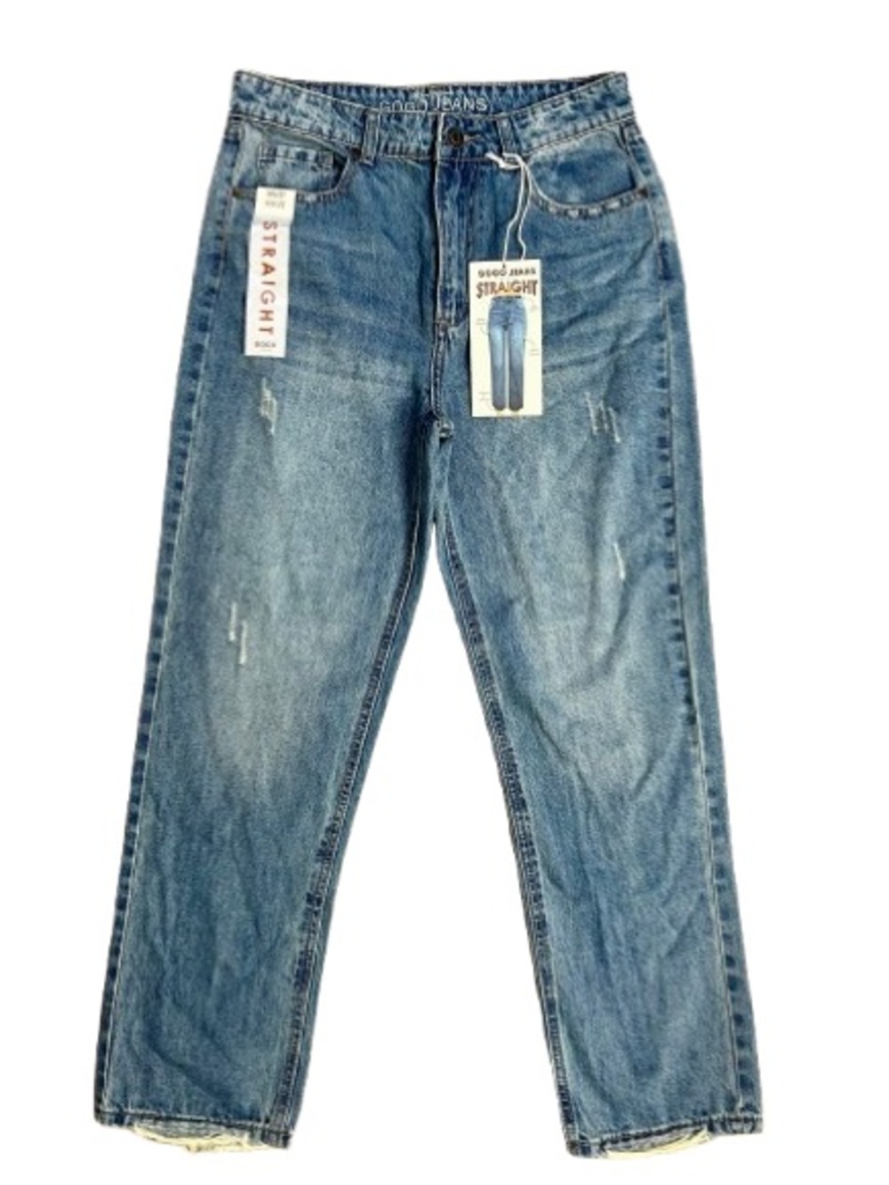 NWT Gogo Jeans Light Wash Straight Leg Distressed Mom Jeans Size 7